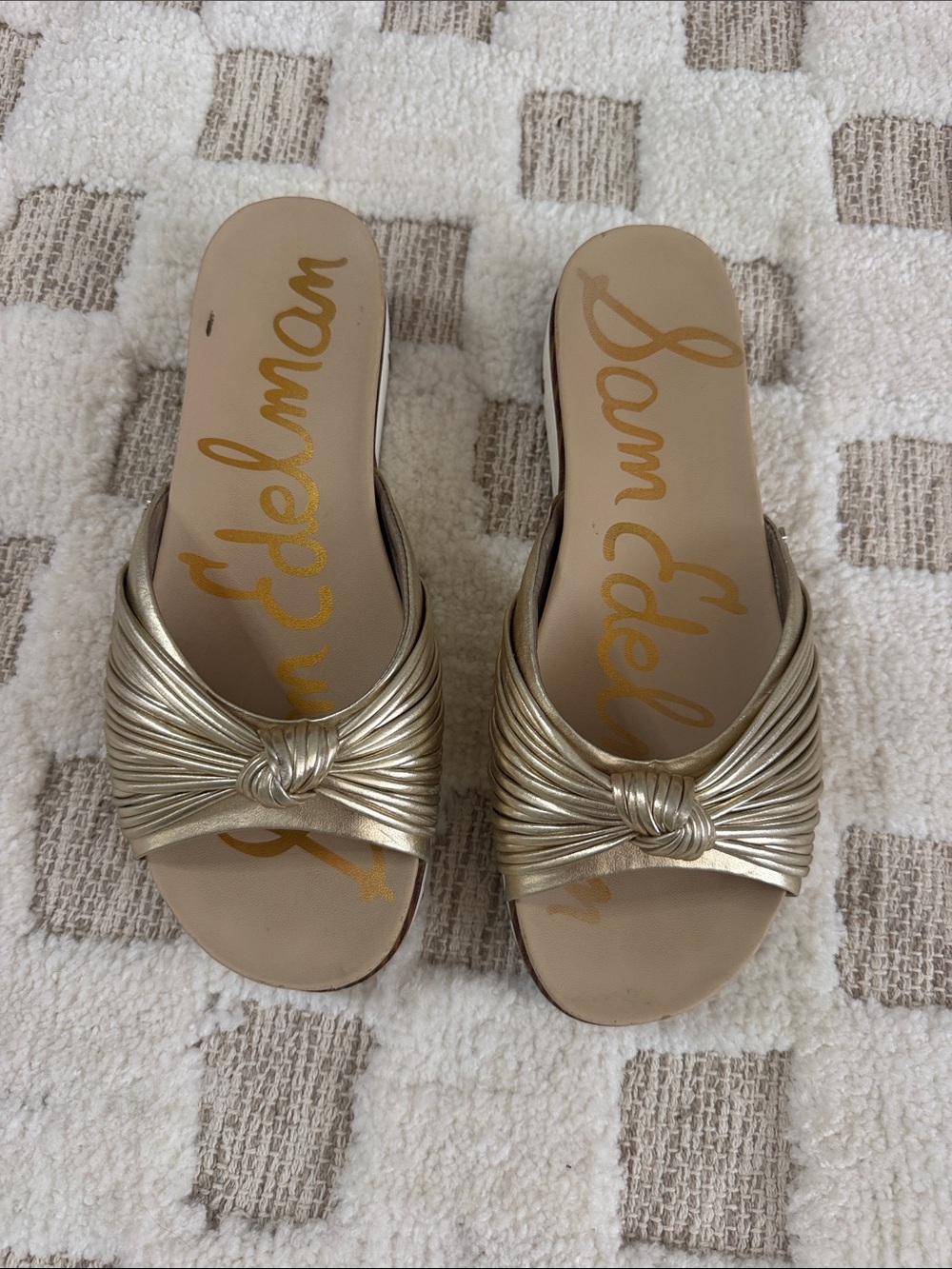 Sam Edelman Metallic Gold Knot-Front Slide Mules